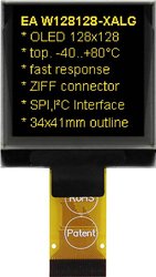 Wyświetlacz OLED DISPLAY VISIONS EAW128128-XALG    (S x W x G) 33.8 x 36.5 x 2.05 mm