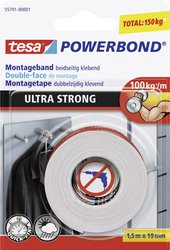 tesa Powerbond® Ultra Strong - dwustronna taśma klejąca / taśma montażowa, bardzo mocna przyczepność (do 10 kg na 10 cm taśmy klejącej) Taśma montażowa tesa tesa® Powerbond 55791-00001-00 ULTRA STRONG (D x S) 1.5 m x 19 mm 1.5 m 1 szt.