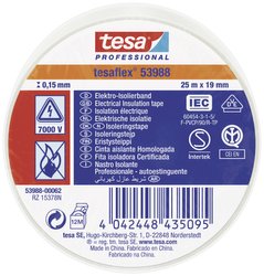 tesaflex® 53988 — taśma izolacyjna z PVC do izolowania i oznaczania kabli, 25 m x 19 mm, biała Taśma izolacyjna tesa  53988-00062-00 tesaflex IEC (D x S) 25 m x 19 mm 25 m 1 szt.