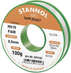 Cyna lutownicza Stannol HS10-Fair szpula Sn99,3Cu0,7 ROM1 100 g 0.5 mm