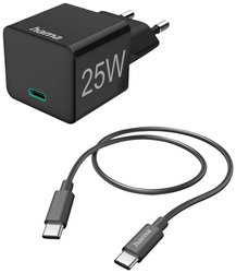 Szybka ładowarka z kablem ładującym USB-C, mini ładowarka, PD, 25W, 1,5m, czarna Ładowarka USB Hama Mini 25W 00201623 25 W 3000 mA