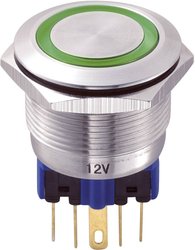 Przycisk zabezpieczony przed wandalizmem 22 mm 250 V/AC 5 A, z oświetleniem pierścieniowym Przycisk wandaloodporny chwilowy TRU COMPONENTS GQ22-11E/G/12V, 1 x wł/(wł), IP65, 1 szt.