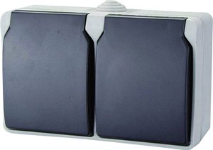 Podwójne uziemiające gniazdo kontaktowe, poziome Gniazdo elektryczne podwójne GAO 9872 szary