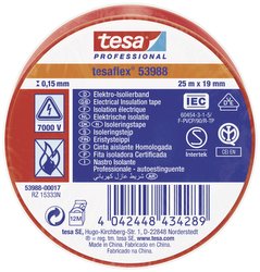 tesaflex® 53988 — taśma izolacyjna z PVC do izolowania i oznaczania kabli, 25 m x 19 mm, czerwona Taśma izolacyjna tesa  53988-00017-00 tesaflex IEC (D x S) 25 m x 19 mm 25 m 1 szt.