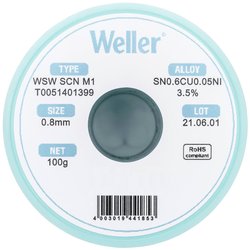 Cyna lutownicza Weller WSW SCN M1 LÖTDRAHT 0,8MM 100g  Sn0,7Cu  100 g 0.8 mm