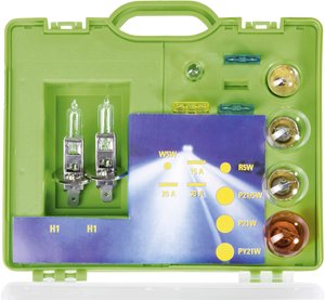 Pudełko z żarówkami samochodowymi Unitec 73086, 2 x H7 55 W, P21 / 5 W, P21W, PY21W, R5W, W5W, bezpieczniki 15 A, 20 A, 30