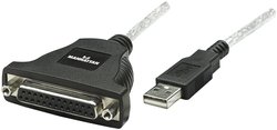 Kabel USB 1.1 Manhattan 336581, [1x złącze męskie USB-A 1.1 - 1x złącze żeńskie D-SUB 25-pin], 1.80 m, czarny