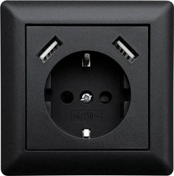 LEDmaxx USB1002 1x Gniazdo podtynkowe z USB, Zabezpieczenie przed dziećmi czarny