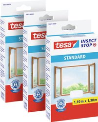 tesa Insect Stop STANDARD moskitiera do okien w paczce 3 szt. - moskitiera do przycięcia na wymiar - moskitiera bez nawiercania - 3 x białe moskitiery - 110 cm x 130 cm Moskitiera tesa 55671-00500-00 3 szt.