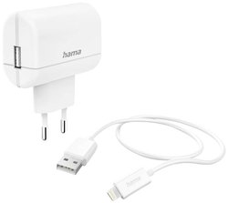 Ładowarka z kablem ładującym Lightning, 12 W, 1,0 m, kolor biały Ładowarka USB Hama  00201619 12 W