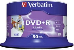 Verbatim 16x DVD+R z możliwością nadruku 50 szt. na szpuli DVD+R Verbatim 43512 50 szt.