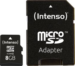 Karta pamięci microSDHC Intenso 3403460, 8 GB, Class 4, 21 MB/s / 5 MB/s, adapter SD