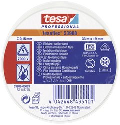 tesaflex® 53988 — taśma izolacyjna z PVC do izolowania i oznaczania kabli, 33 m x 19 mm, biała Taśma izolacyjna tesa  53988-00063-00 tesaflex IEC (D x S) 33 m x 19 mm 33 m 1 szt.