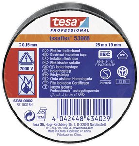 tesaflex® 53988 — taśma izolacyjna z PVC do izolowania i oznaczania kabli, 25 m x 19 mm, czarna Taśma izolacyjna tesa  53988-00002-00 tesaflex IEC (D x S) 25 m x 19 mm 25 m 1 szt.