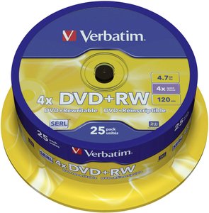 Verbatim DVD+RW 4,7 GB 4x 25 szt. na szpuli DVD+RW Verbatim 43489 25 szt.