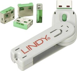 Blokada portu USB Lindy (4 sztuki) z kluczem: kod ZIELONY LINDY 40451