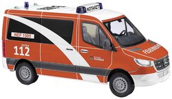Model pojazdu uprzywilejowanego Busch 53459 H0 Mercedes Benz Sprinter krótki rozstaw osi Berlińska straż pożarna