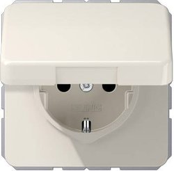 Jung CD1520BFKIKL Gniazdo stykowe do uziemienia 16A 250V Zabezpieczenie przed kontaktem Pokrywa na zawiasach nietłukąca kremowo-biała Gniazdo sieciowe z klapką Jung CD1520BFKIKL kremowo-biały