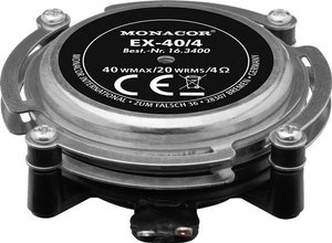 Wzbudnik audio Monacor EX-40/4, Moc RMS: 20 W, 4 Ω, fx – 20000 Hz, metal, czarny, 1 szt.