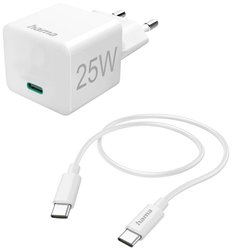 Szybka ładowarka z kablem ładującym USB-C, mini ładowarka, PD, 25W, 1,5 m, biała Ładowarka USB Hama Mini 25W 00201624 25 W 3000 mA