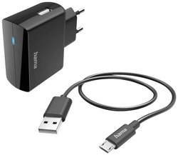 Ładowarka z kablem ładującym micro USB, 12 W, 1,0 m, czarna Ładowarka USB Hama  00201622 12 W