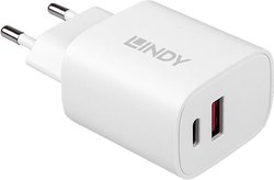 Ładowarka do urządzeń mobilnych Lindy 73413 Uniwersalna biała, szybkie ładowanie AC w pomieszczeniach Ładowarka USB LINDY 20W USB Typ A & C Charger 73413 20 W