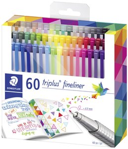 triplus® fineliner 334 Trójkątne pudełko kartonowe z cienkopisem, 60 sztuk, różne Cienkopis Staedtler 334 C60