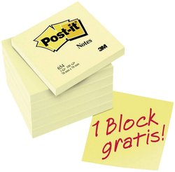 Karteczki samoprzylepne Post-it 654Y6 76 mm x 76 mm  600 ark., 1 blok gratis