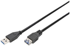 Przedłużacz USB 3.2 Gen 1 (USB 3.0) Digitus AK-300203-030-S AK-300203-030-S, [1x złącze męskie USB-A 3.2 (USB 3.0) - 1x złącze żeńskie USB-A 3.2 Gen 1 (USB 3.0)], 3.00 m, czarny