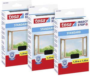 tesa Insect Stop STANDARD moskitiera do okien w paczce 3 szt. - moskitiera do przycięcia na wymiar - moskitiera bez nawiercania - 3 x moskitiery antracytowe - 130 cm x 150 cm Moskitiera tesa 55672-00500-03 3 szt.