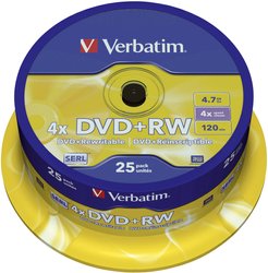 Verbatim DVD+RW 4,7 GB 4x 25 szt. na szpuli DVD+RW Verbatim 43489 25 szt.