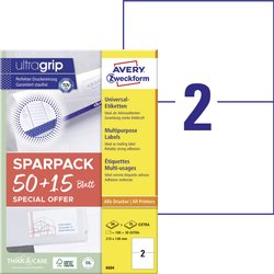 Etykiety uniwersalne, trwałe z Ultragrip, 210 x 148 mm, atramentowe, czarno-białe laserowe, kolorowe laserowe, A4  Avery-Zweckform 6604 210 x 148 mm biały 130 szt.