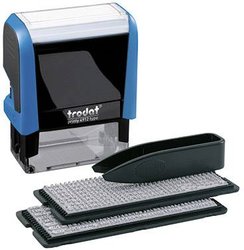 Trodat® pieczątka tekstowa TypO Printy 4912 47 x 18 mm (szer. X wys.), indywidualne płytki tekstowe z tworzywa sztucznego, czarno-niebieskie Trodat Pieczątka tekstowa 43145 czarny 47 x 18 mm (szer. x wys.)