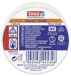 tesaflex® 53988 — taśma izolacyjna z PVC do izolowania i oznaczania kabli, 10 m x 19 mm, biała Taśma izolacyjna tesa  53988-00143-00 tesaflex IEC (D x S) 10 m x 19 mm 10 m 1 szt.