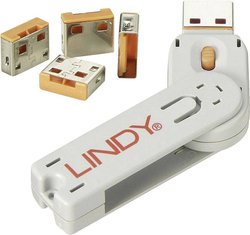 Blokada portu Lindy USB (4 sztuki) z kluczem: Kod POMARAŃCZOWY LINDY 40453