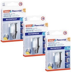 tesa Powerstrips® Waterproof Strips LARGE w opakowaniu 3 sztuk — wodoodporne, dwustronne paski samoprzylepne do kuchni i łazienki, wytrzymałość do 2 kg — 3 x 8 pasków Pasek samoprzylepny tesa  59700-00500-04 24 szt.