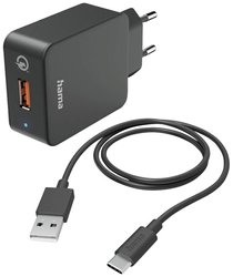 Szybka ładowarka z kablem ładującym USB-C, Qualcomm®, 19,5 W, 1,5 m, czarna Ładowarka USB Hama  00201625 19.5 W 3000 mA