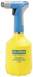 Opryskiwacz ręczny GLORIA AutoPump Mini 1 L opryskiwacz do roślin z zasilaniem akumulatorowym Gloria Haus und Garten 000950.0000 AutoPump Mini Spryskiwacz ogrodowy 1 l żółty, niebieski