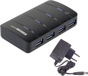 Hub USB 3.2 Gen 1 Renkforce  4 porty z gniazdem szybkiego ładowania, z diodą LED statusu czarny