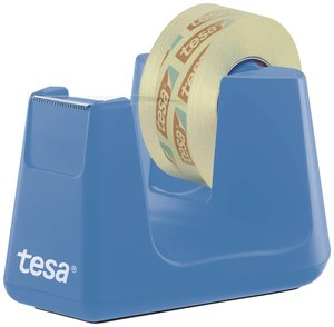 tesa Easy Cut Smart + 4 rolki folii tesafilm przezroczysta 33 m: 19 mm - Solidny dyspenser z funkcją antypoślizgową w kolorze błękitnym i przezroczystą folią samoprzylepną Taśma samoprzylepna tesa  53908-00000-00 Easy Cut Smart + tesafilm transparent (D x