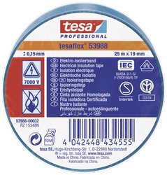 tesaflex® 53988 — taśma izolacyjna z PVC do izolowania i oznaczania kabli, 25 m x 19 mm, niebieska Taśma izolacyjna tesa  53988-00032-00 tesaflex IEC (D x S) 25 m x 19 mm 25 m 1 szt.