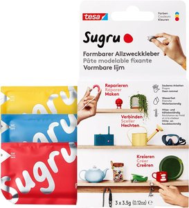 Susumatby tesa® - uniwersalny klej formujący, 3 sztuki (3 x 3,5 g) w kolorze czerwonym, niebieskim i żółtym Klej uniwersalny tesa Sugru Klej 41233-00001-00 3 szt.