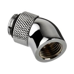 Adapter do sopli Alphacool 45 stopni G1/4 cala męski na G1/4 cala żeński - obrotowy, chromowo-srebrny Przyłącze kątowe wody chłodzącej Alphacool Eiszapfen Adapter 45 Grad G1/4 Zoll AG auf G1/4 Zoll IG