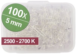 Standardowy zestaw LED ciepła biała 5 mm 100 szt. Akcesoria LED Quadrios 1802O028, 5 mm, 100 Teile