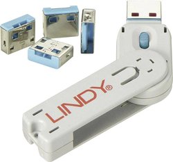 Blokada portu Lindy USB (4 sztuki) z kluczem: Kod NIEBIESKI LINDY 40452