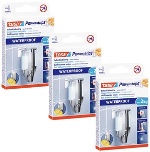 tesa Powerstrips® Waterproof Strips LARGE w opakowaniu 3 sztuk — wodoodporne, dwustronne paski samoprzylepne do kuchni i łazienki, wytrzymałość do 2 kg — 3 x 8 pasków Pasek samoprzylepny tesa  59700-00500-04 24 szt.