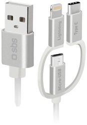 USB-C Kabel sbs mobile USB zu Micro-USB-Kabel mit Lightning- und USB-C-Adaptern, USB 2.0, USB-C®, Złącze męskie Lightning, Złącze męskie USB Micro-B, 1.20 m