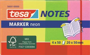 Tesa® Notes/56691-00000-01, 20x50 mm zestaw  zawiera 4x 50 arkuszy Notatka samoprzylepna tesa 56691-00000-01 20 mm x 50 mm  200 ark.