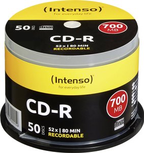 Płyta CD, Intenso, 700 MB, prędkość zapisu 52x, zestaw 50 szt.