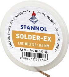 Drut lutowniczy Stannol (drut rozlutowniczy) Solder-Ex o szerokości 0,5 mm, zawartość szpuli 1,6 m Plecionka do rozlutowywania Stannol 907124 1 szt.